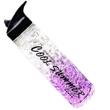 Imagem de Garrafa de água masculina para viagem com canudo esportiva gelo caneca congeladora copo de vidro para uso ao ar livre (roxo, 550 ml)