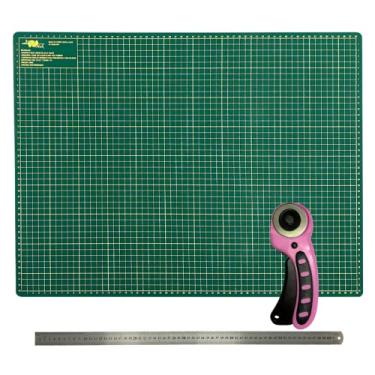 Imagem de kit Base Apoio Mesa de Corte Grande 90x60 Cortador Circular Rosa 45mm Régua inox Metal 60cm (Base de Corte Grande Verde)