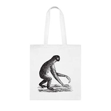 Imagem de Sacola vintage com gravação The Siamang Gibbon Macaco do Período Mioceno, presente divertido, bolsa de ombro, bolsas reutilizáveis, cesta de Natal de aniversário, ideia de presente, Branco