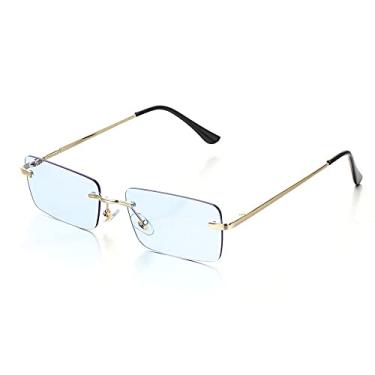 Imagem de Óculos de sol retangulares sem aro da moda, óculos vintage quadrados, design de luxo, armação retrô, unissex, óculos gradientes, óculos UV400, 5,A