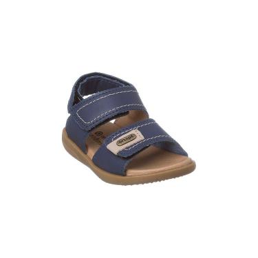 Imagem de Sandália Infantil Masculina Ortopé Autentica Couro Azul Marinho