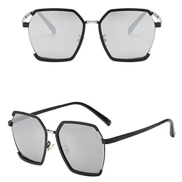 Imagem de Óculos de sol de armação grande polígono de duas cores, moda feminina, óculos de sol anti-ultravioleta, sombra, óculos de sol de tiro de rua, 6, branco