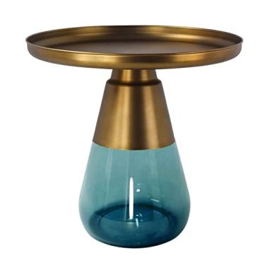 Imagem de Mesa de centro luz nórdica luxo metal vidro mesa de centro redonda simples criativo pequeno apartamento sala de estar Ins estilo mesa lateral mesas de canto (cor: 8)