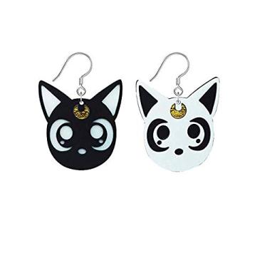 Imagem de Eiffy Brincos de desenho animado anime marinheiro lua branco gato preto brinco pendente assimétrico cosplay joia acrílica para mulheres, Acrílico