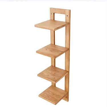 Imagem de Estante de livros de madeira de 4 camadas estante de escada moderna estante de madeira prateleira de armazenamento de madeira prateleiras de madeira montadas na parede para sala de estar escritório biblioteca estante (cor: natural)