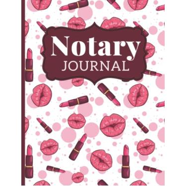 Imagem de Notary Journal: 8.5x11 Large Notarial Logbook / With 200 Numbered Pages - Two Records Logs Per Page / 400 Records / Red Lip Lipstick Pattern on Pink White Dots / Ledger Book Gift For Signing Agents