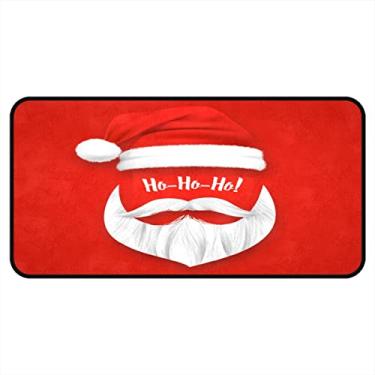 Imagem de Tapetes de cozinha Natal engraçado vermelho papai noel hohoho área de cozinha tapetes e tapetes antiderrapante tapete de cozinha tapetes de porta de entrada lavável para chão de cozinha casa escritório pia lavanderia interior exterior 101,6 x 50,8 cm