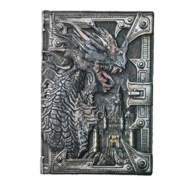 Imagem de Caderno A5 retrô em relevo dragão maligno dinossauro estilo europeu bloco de notas de metal tridimensional bloco de notas 100 páginas/50 folhas de papel