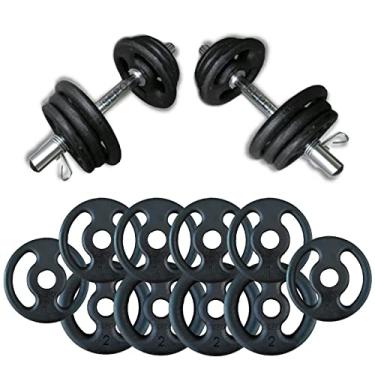 Imagem de Kit Halteres 14Kg em Anilhas de Ferro e 2 Barras Fitness 40cm