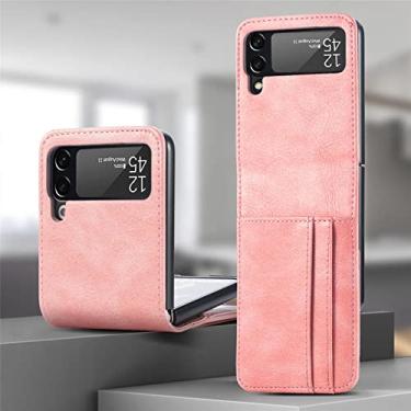 Imagem de Estojo de couro carteira cartão para Samsung Galaxy Z Flip 3 Flip4 5G Flip 4 Flip3 Capa de telefone simples Matte Feeling, rosa, para Samsung z flip