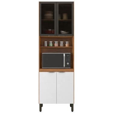 Imagem de Paneleiro Duplo Demóbile Firenze com 4 Portas, 4 Prateleiras e Nicho para Micro-ondas - Amêndola/Branco