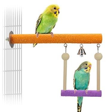 Imagem de Bird Perch Swing Bell Brinquedo mastigável com acabamento de garra para Parakeet Cockatiel African Grey Conure Cockatoo Lovebird Finch Canary Budgie Cage Accessories