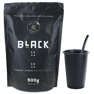 Imagem de KIT COPO DE TERERÉ PRETO 350ML + BOMBA DE TERERE PRETA + BLACK ERVA MATE 500G (Menta Black)