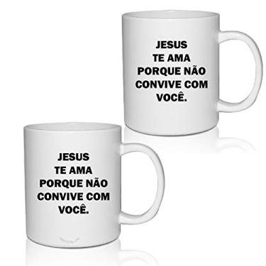 Imagem de Kit 2 Canecas Brancas personalizadas Memes Jesus te Ama.