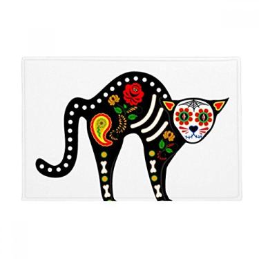 Imagem de DIYthinker Tapete antiderrapante para porta de banheiro em formato de osso de gato preto para atmosfera de terror de Halloween