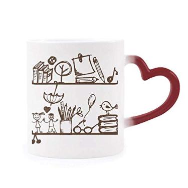 Imagem de Estante de livros infantil com ilustração fofa sensível ao calor Caneca vermelha que muda de cor