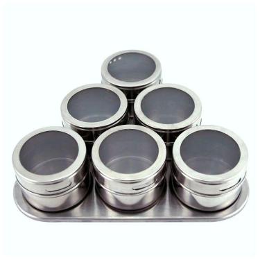 Imagem de Porta Condimento Tempero Magnético Inox 6 Potes Com Imã