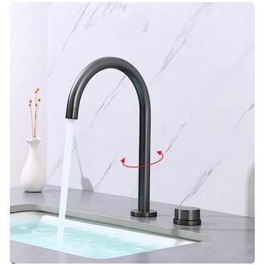 Imagem de Torneira de lavatório de banheiro de dois furos, torneira de banheiro de ouro escovado generalizada, torneira de pia giratória, cinza A, tamanho único