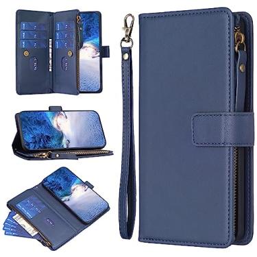 Imagem de Carteira 2 In 1 Wallet Case Compatible With MOTO G73/5G,Premium Leather Magnetic Zipper Pouch Wristlet Flip Phone Cover with [Card Slots][Wrist Strap][Money Pocket] (Color : Blue)
