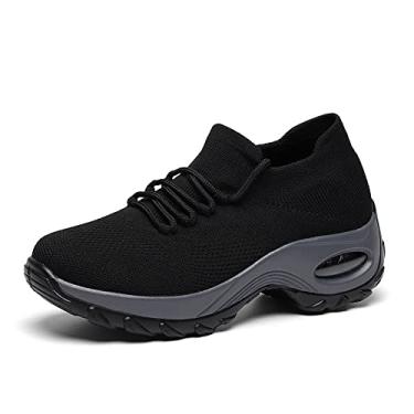 Imagem de Bestgift Sapatos femininos casuais de corrida meias sapatos de balanço, Preto 2, 5