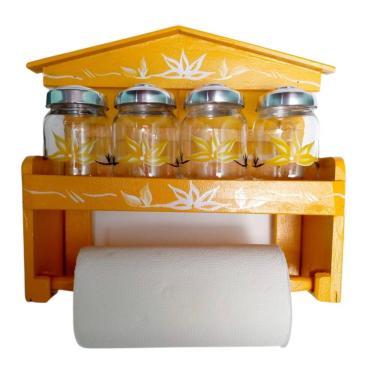 Imagem de Dispenser para papel toalha com vidros para tempero Porta tempero de parede