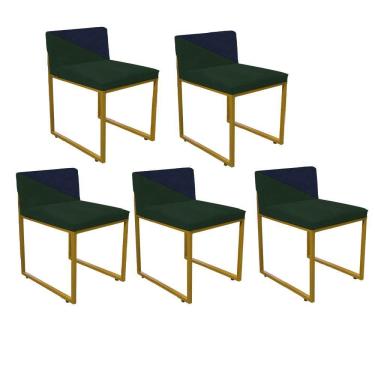 Imagem de Kit 05 Cadeira Lee Duo Sala De Jantar Ferro Dourado Suede Verde E Azul Marinho - Amey Decor