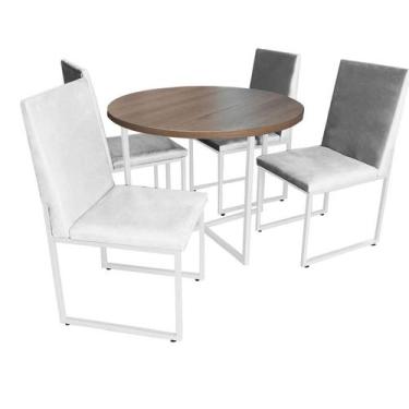 Imagem de Kit Mesa De Jantar Theo Com 4 Cadeiras Sttan Ferro Branco Tampo Carame