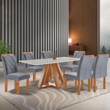 Imagem de Mesa de Jantar 6 Lugares Kyra/Arthus com Vidro Cinamomo/Off White/Suede Cinza - Cel Móveis