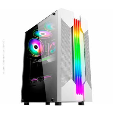 Imagem de Gabinete Gamer K-Mex Bifrost White, ATX, Barra de LED RGB, Vidro Temperado, Sem FAN, Branco - CG-W1A9