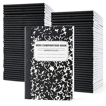 Imagem de feela Pacote com 70 mini cadernos de composição a granel, bloco de notas de composição de bolso fofo, cadernos pequenos para estudantes, material escolar universitário, 11,4 x 8,2 cm, pauta estreita, capas de mármore preto