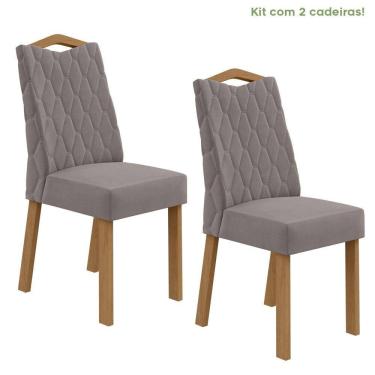 Imagem de Conjunto 2 Cadeiras para Sala de Jantar Estofadas Vênus Amêndoa Clean/Veludo Liso Capuccino
