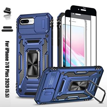 Imagem de LMDAMZ Capa resistente para Apple iPhone 7 Plus/8 Plus, camada dupla híbrida de camada militar, protetor de amortecedor de borracha com protetor de câmera deslizante, suporte giratório de 360 graus