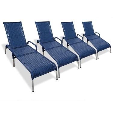 Imagem de Kit 4 Espreguiçadeira Piscina Reclinável Alumínio Fibra Sintética Madrid