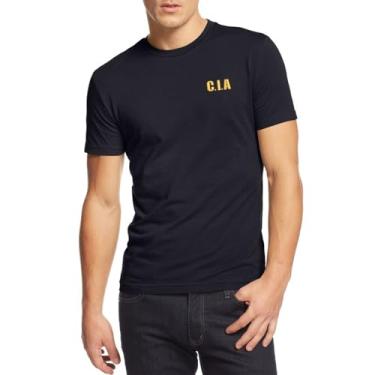 Imagem de Camisetas masculinas casuais CIA bordadas de algodão premium confortáveis e macias de manga curta, Preto, XXG