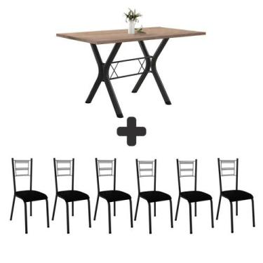 Imagem de Mesa De Jantar Com 6 Cadeiras Estofadas 1,36M Fabone Santiago Preto Fo