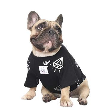 Imagem de iChoue Camiseta Rich Dog Series Roupas para Animais de Estimação Pulôver Regata Buldogue Francês Pug Boston Terrier Camiseta - Diamante Preto, G