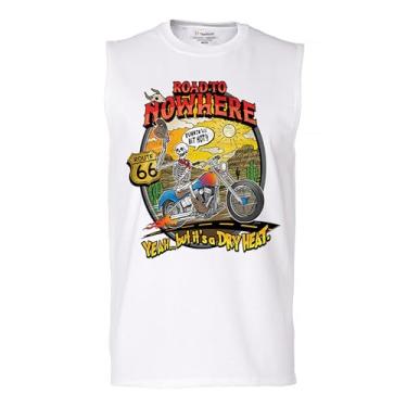 Imagem de Camiseta masculina Road to Nowhere Muscle But its a Dry Heat Funny Skeleton Biker Ride Motorcycle Skull Route 66 Southwest, Branco, XXG