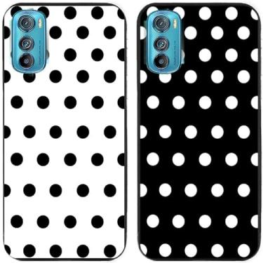 Imagem de 2 peças preto branco bolinhas impressas TPU gel silicone capa de telefone traseira para Motorola Moto todas as séries (Moto Edge 30)