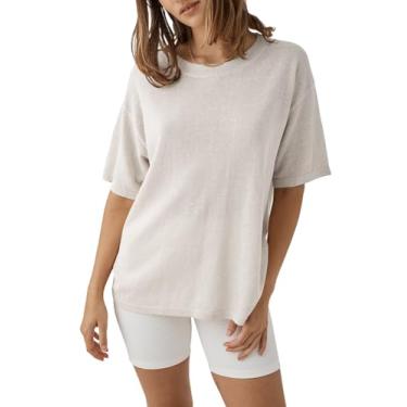 Imagem de Tankaneo Camisetas femininas de verão de meia manga, tamanho grande, casual, caimento solto, transparente, Branco, XXG
