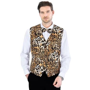 Imagem de Fashonal Colete masculino de 2 peças, colete e gravata borboleta, Leopardo, X-Large