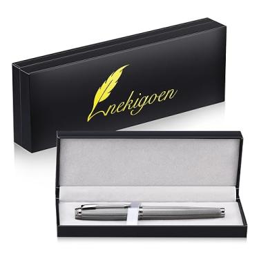 Imagem de nekigoen Caneta esferográfica para homens e mulheres, canetas executivas de metal luxuosas, uso em casa, escritório, com 2 refis extras, tinta preta, 0,7 mm, G2 (cinza metálico)