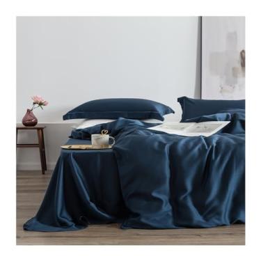 Imagem de Jogo de cama 100% seda verde 25 lençóis de seda Momme Beauty Conjunto de capa de edredom fronha Queen King (azul King)