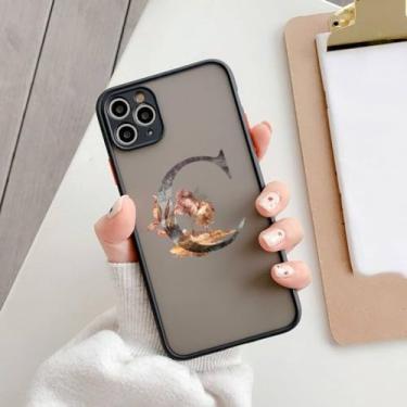 Imagem de Capa de telefone com letra inicial para iPhone 11 13 12 14 15 Pro Max 7 8 Plus SE2 XR XS Retro Flower Gold AB 26 letras Capa à prova de choque, C, para iphone14