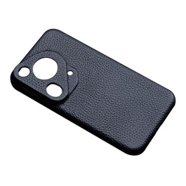 Imagem de POYUFRG Capa preta de couro real 70 Pro para Huawei Pura 70 Ultra/70 Pro/70 Pro+/70, capa macia feita à mão, fina, leve, durável com proteção para lente da câmera