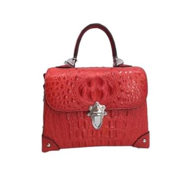 Imagem de Bolsa feminina de couro de crocodilo genuíno Fashion CHIC Designer pequena de ameixa pele de jacaré real feminina, Vermelho, 22cm(Length) x 17cm(Height) x 10cm(Deep)