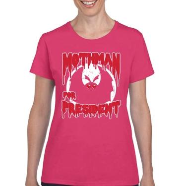 Imagem de Camiseta Mothman for President 2024 Funny Election Cryptid Meme Humor Pop Culture Anti Joe Biden No Trump Camiseta feminina, Rosa choque, P