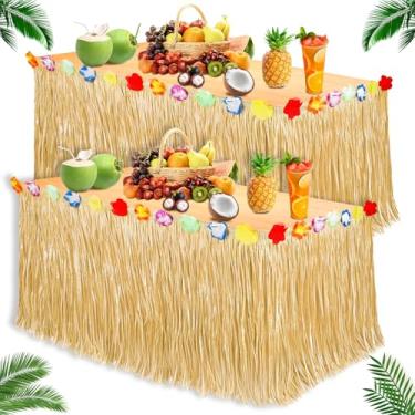 Imagem de Decorações de festa Luau, decorações de festa havaiana, saia de mesa dourada Havaí 134,6 cm x 74,9 cm Saias de grama lembrancinhas de festa de luau, saia de mesa para decoração de festa de praia