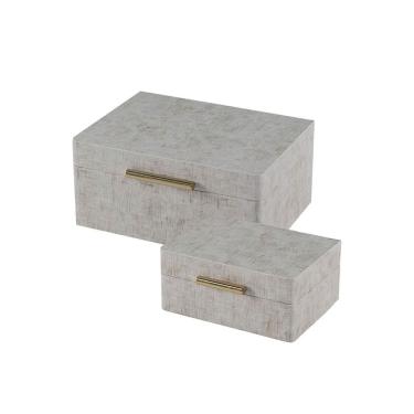 Imagem de Conjunto 2 Caixas Decorativas Revestidas em Couro Sintético Cinza AH0593 BTC