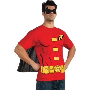 Imagem de Rubie's Camiseta masculina Robin Costume DC Comics com capa e máscara, Vermelho, M