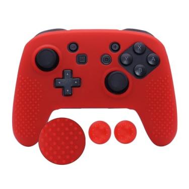 Imagem de Capa Protetora Silicone Premium Antiderrapante Compatível para Controle Nintendo Switch Pro Mais Par Grips Analógicos (vermelho)